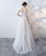 A-Line Illusion Neck Floor-Length Tulle & Lace Elegant Prom Dress