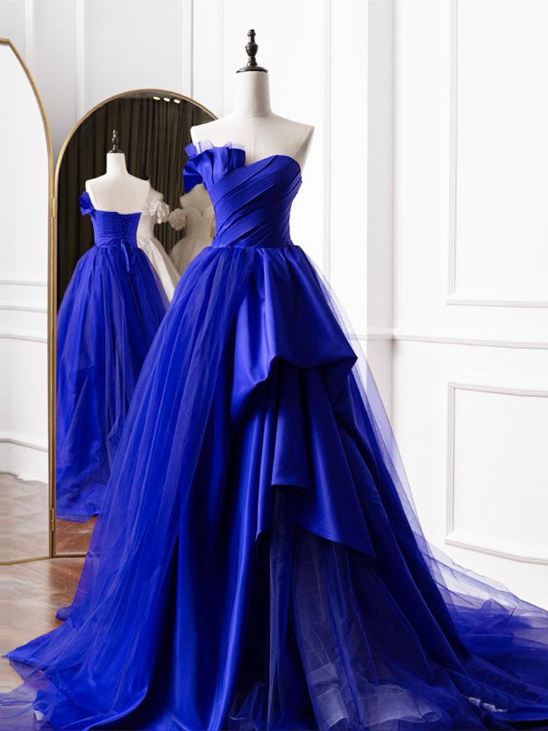 Ball Gown Sweetheart Floor-Length Tulle Satin Layered Skirt Prom Dress