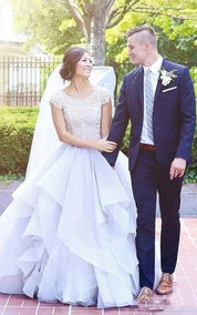 Adorable Country Style Organza Ruffled Cap-sleeve Ball Gown Wedding Dress