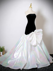 Trumpet/Mermaid Strapless Floor-Length Velvet Prom Dress with Iridescent Overskirt Bow