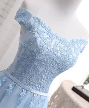 Off-the-Shoulder Floral Embroidered Tulle Ball Gown Prom Dress with Lace-Up Back