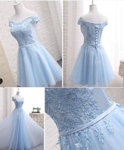 Off-the-Shoulder Floral Embroidered Tulle Ball Gown Prom Dress with Lace-Up Back