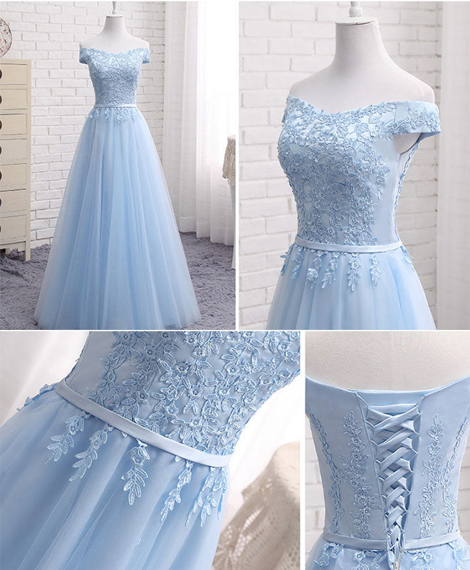 Off-the-Shoulder Floral Embroidered Tulle Ball Gown Prom Dress with Lace-Up Back