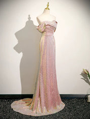Mermaid Straight Neck Floor-Length Sequin Prom Dress in Iridescent Blush