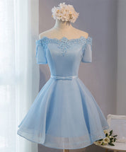 A-line Off-the-Shoulder Knee-Length Tulle & Lace Homecoming Dress with Lace-Up Back