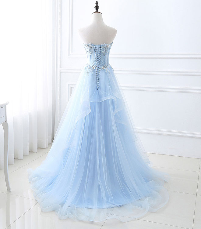 A-line Sweetheart Floor-Length Tulle & Lace Prom Dress with Lace-Up Back