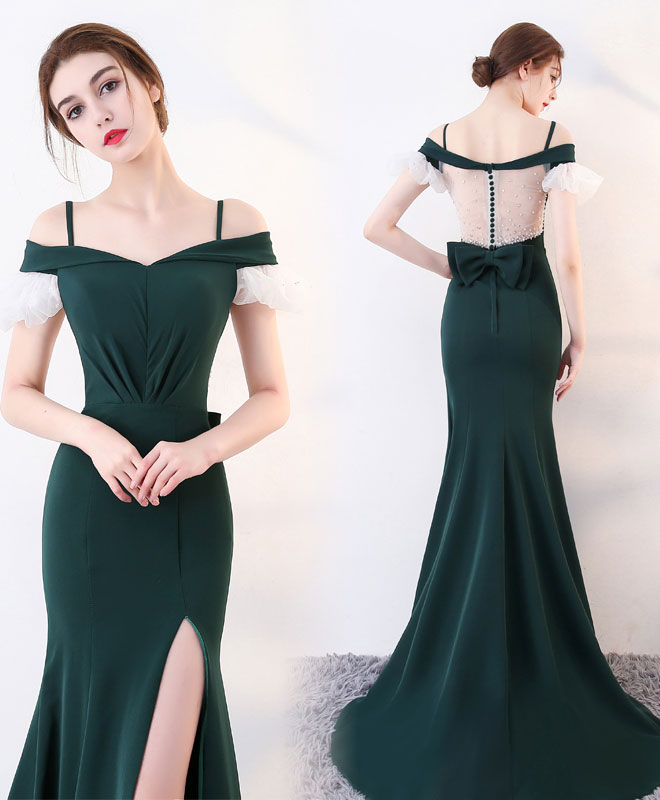 Mermaid Off-the-Shoulder Floor-Length Chiffon Prom Dress with High Slit