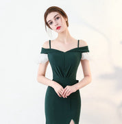 Mermaid Off-the-Shoulder Floor-Length Chiffon Prom Dress with High Slit