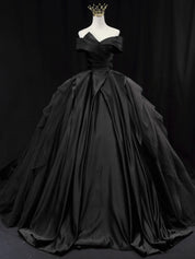 Ball Gown Off-the-Shoulder Floor-Length Tulle & Satin Draped Skirt Royal Blue Prom Dress