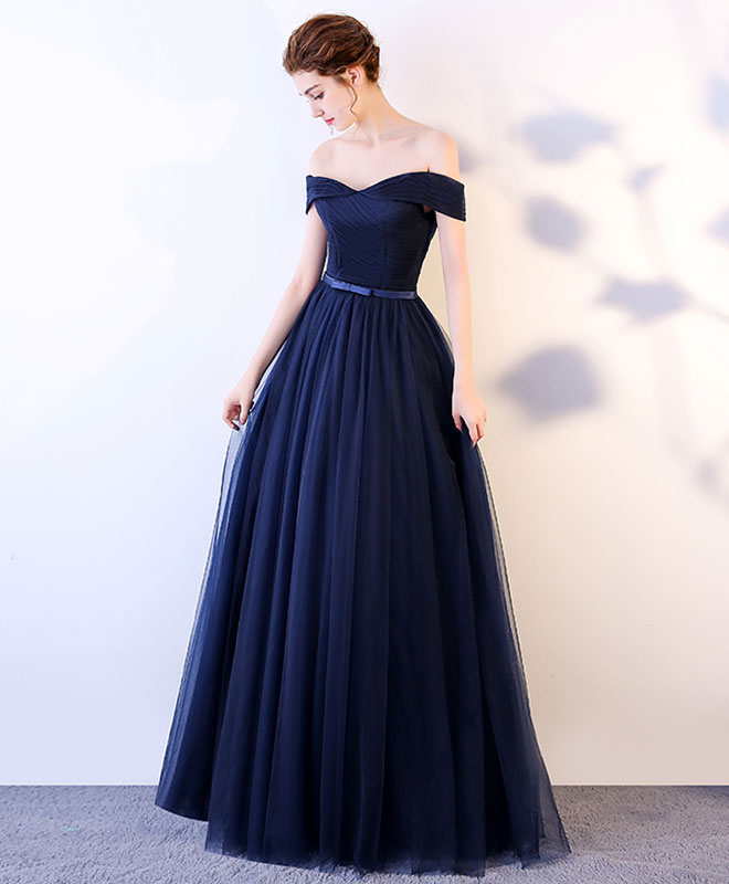 A-Line Off-the-Shoulder Floor-Length Tulle Prom Dress