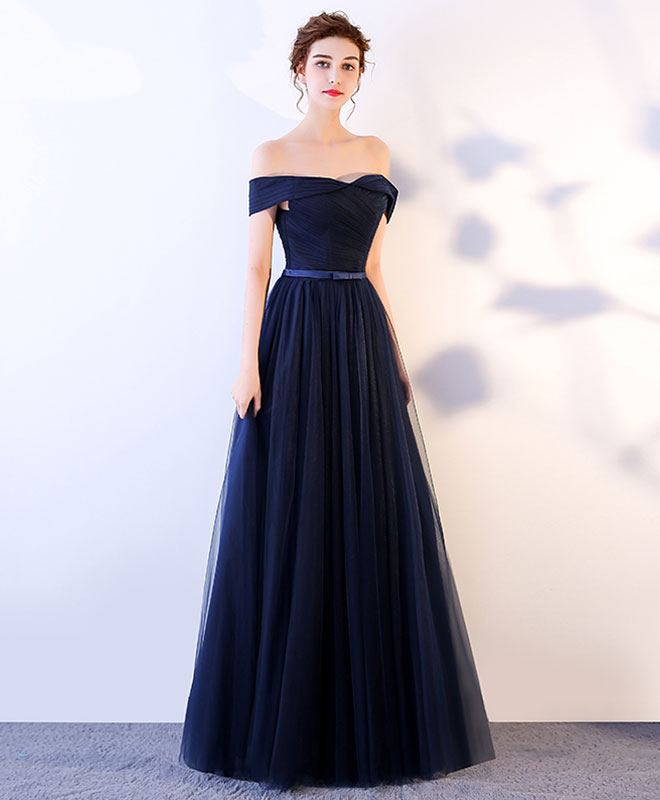 A-Line Off-the-Shoulder Floor-Length Tulle Prom Dress