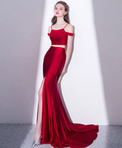 Mermaid Spaghetti Straps Floor-Length Satin Prom Dress with Two-Piece Design and Slit