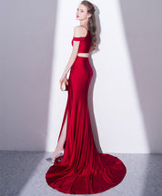 Mermaid Spaghetti Straps Floor-Length Satin Prom Dress with Two-Piece Design and Slit