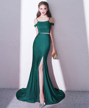 Mermaid Spaghetti Straps Floor-Length Satin Prom Dress with Two-Piece Design and Slit