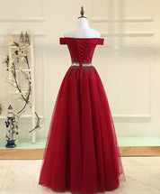 A-Line Off-the-Shoulder Floor-Length Tulle & Beaded Prom Dress with Crystal Waist