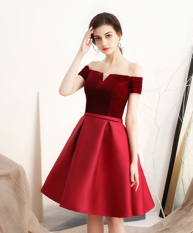 Off-the-Shoulder A-line Short Velvet & Satin Homecoming Dress