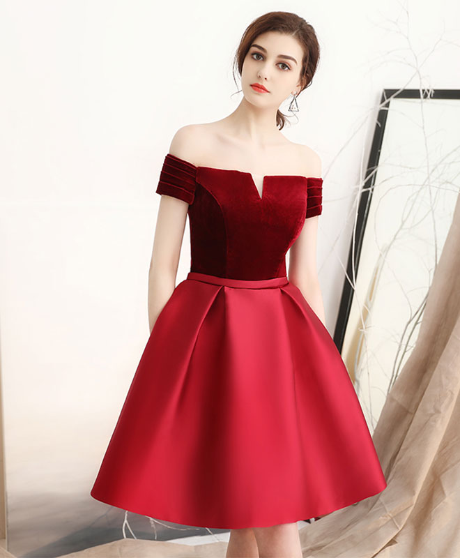 Off-the-Shoulder A-line Short Velvet & Satin Homecoming Dress