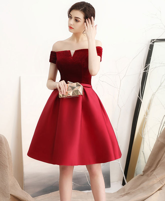 Off-the-Shoulder A-line Short Velvet & Satin Homecoming Dress