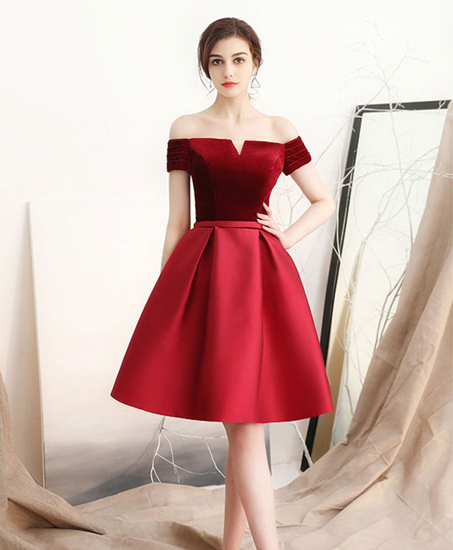 Off-the-Shoulder A-line Short Velvet & Satin Homecoming Dress