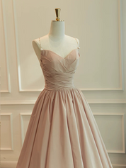 A-Line V Neck Taffeta Champagne Long Prom Dress, Champagne Long Evening Dress