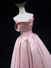A-Line Satin Pink Long Prom Dress, Pink Long Evening Dress