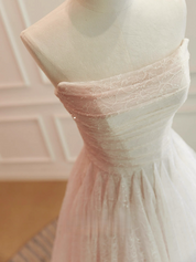 A-Line Tulle Lace Light Champagne Short Prom Dress