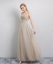 A-line Square Neck Floor-Length Tulle Prom Dress with Beaded Waist