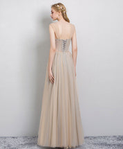 A-line Square Neck Floor-Length Tulle Prom Dress with Beaded Waist