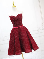 A-Line Sweetheart Neckline Knee-Length Burgundy Velvet Sequin Homecoming Dress