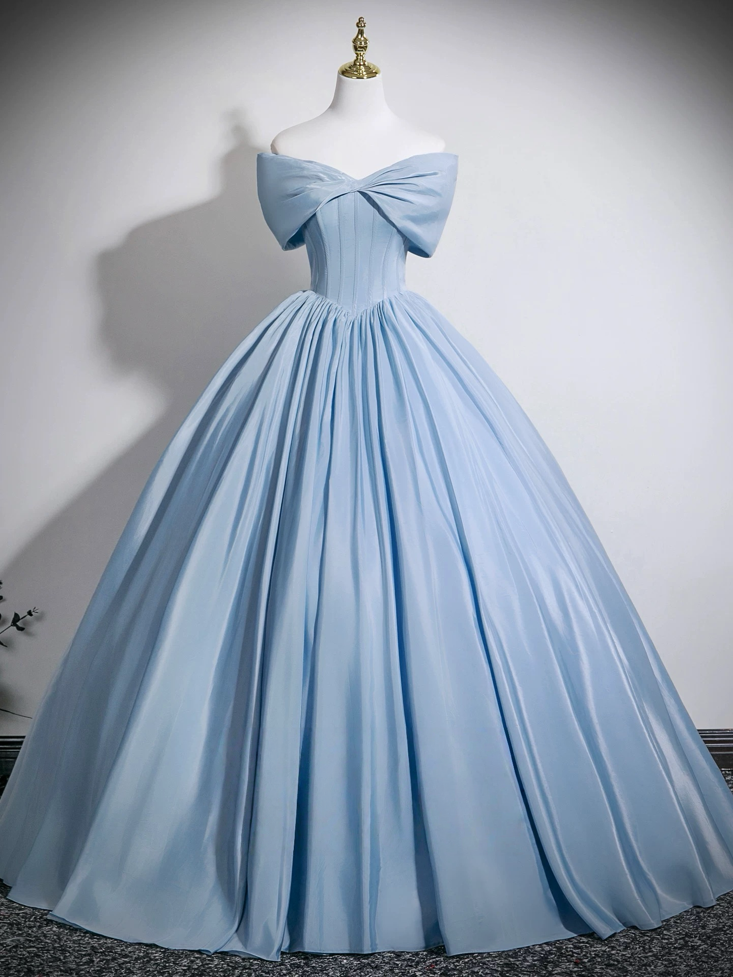 Ball Gown Off-the-Shoulder Floor-Length Water Satin Bow Prom Dress in Light Blue
