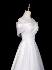 A-Line Off Shoulder Organza White Long Prom Dress with Lace-Up Back