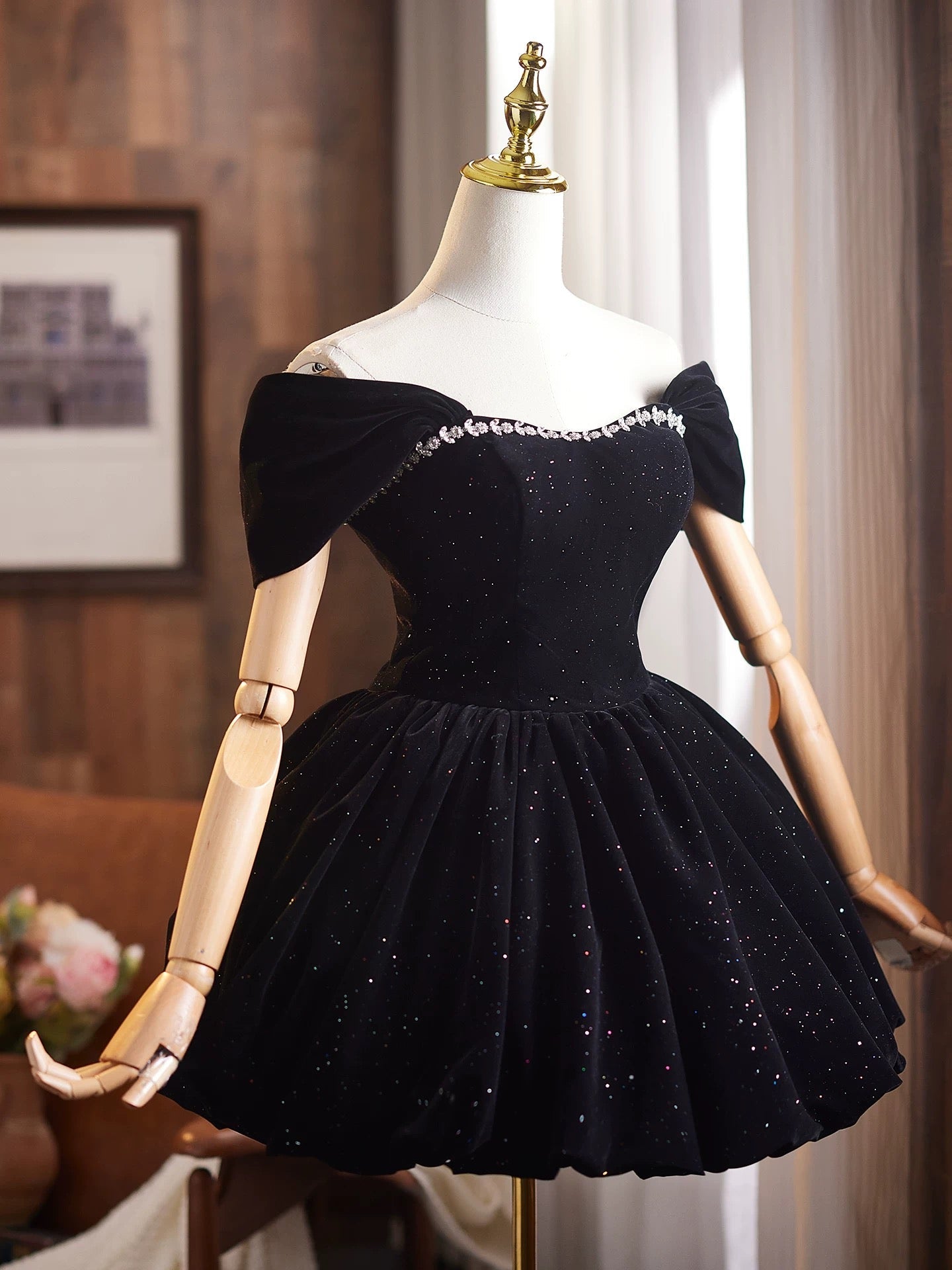 Sweet Off-the-Shoulder Velvet Homecoming Dress