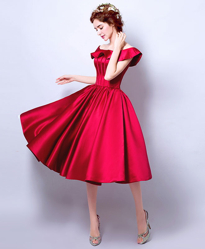 A-Line Off-the-Shoulder Knee-Length Satin Homecoming Dress with Structured Bodice