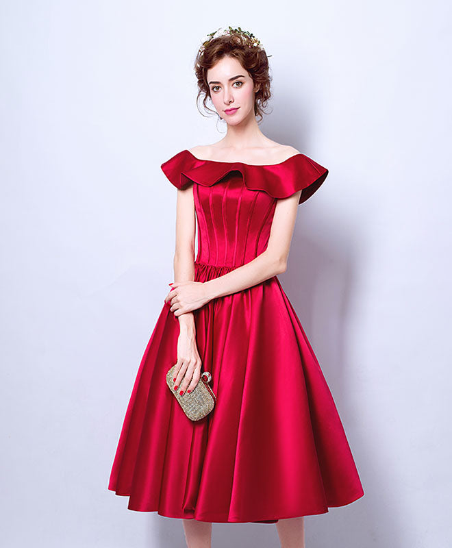 A-Line Off-the-Shoulder Knee-Length Satin Homecoming Dress with Structured Bodice