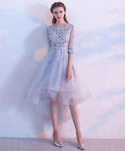 A-Line Scoop Neck High-Low Tulle Dress with Floral Lace Appliqué Homecoming Dress