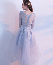 A-Line Scoop Neck High-Low Tulle Dress with Floral Lace Appliqué Homecoming Dress