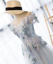 A-Line Off-the-Shoulder Tea-Length Tulle & Lace Homecoming Dress with 3D Floral Appliqué