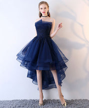Strapless A-Line High-Low Tulle & Lace Homecoming Dress with Beaded Embellishments