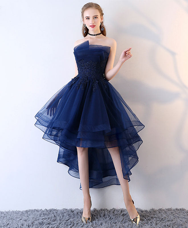 Strapless A-Line High-Low Tulle & Lace Homecoming Dress with Beaded Embellishments