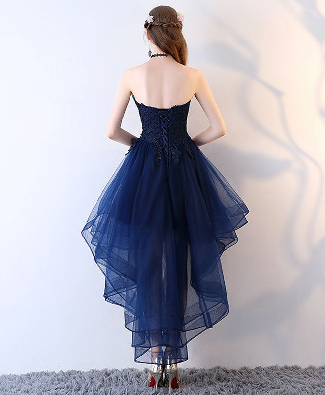 Strapless A-Line High-Low Tulle & Lace Homecoming Dress with Beaded Embellishments