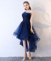 Strapless A-Line High-Low Tulle & Lace Homecoming Dress with Beaded Embellishments