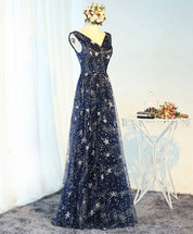 A-Line V-Neck Floor-Length Star Sequin Tulle Prom Dress