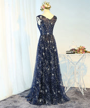 A-Line V-Neck Floor-Length Star Sequin Tulle Prom Dress