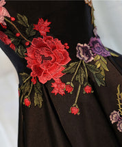 A-Line Off-the-Shoulder Tea-Length Satin & Lace Homecoming Dress with Floral Embroidery