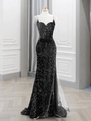 Sheath/Column Red Sweetheart Floor-Length Velvet Sequin Prom Dress with Sheer Side Train