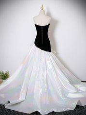 Trumpet/Mermaid Strapless Floor-Length Velvet Prom Dress with Iridescent Overskirt Bow