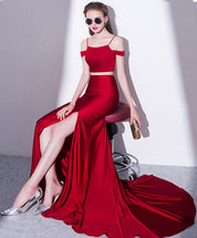 Mermaid Spaghetti Straps Floor-Length Satin Prom Dress with Two-Piece Design and Slit