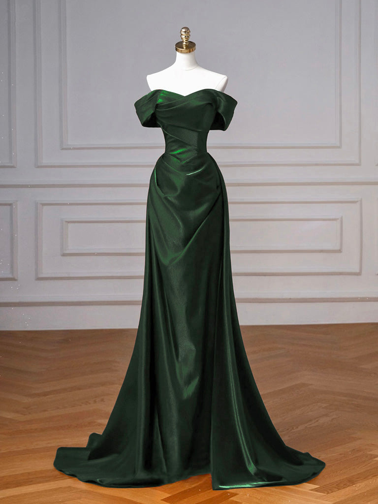 Sheath Off-the-Shoulder Floor-Length Satin Prom Dress with Sculpted Draping