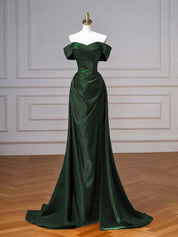 Sheath Off-the-Shoulder Floor-Length Satin Prom Dress with Sculpted Draping