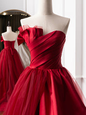 Ball Gown Sweetheart Floor-Length Tulle Satin Layered Skirt Prom Dress